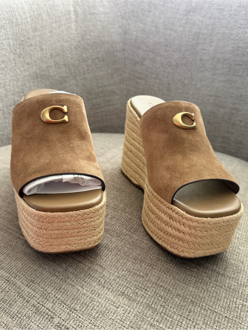 Coach size 7 Brown Suede Espadrille Platform Wedge Slides - Picture 6 of 16